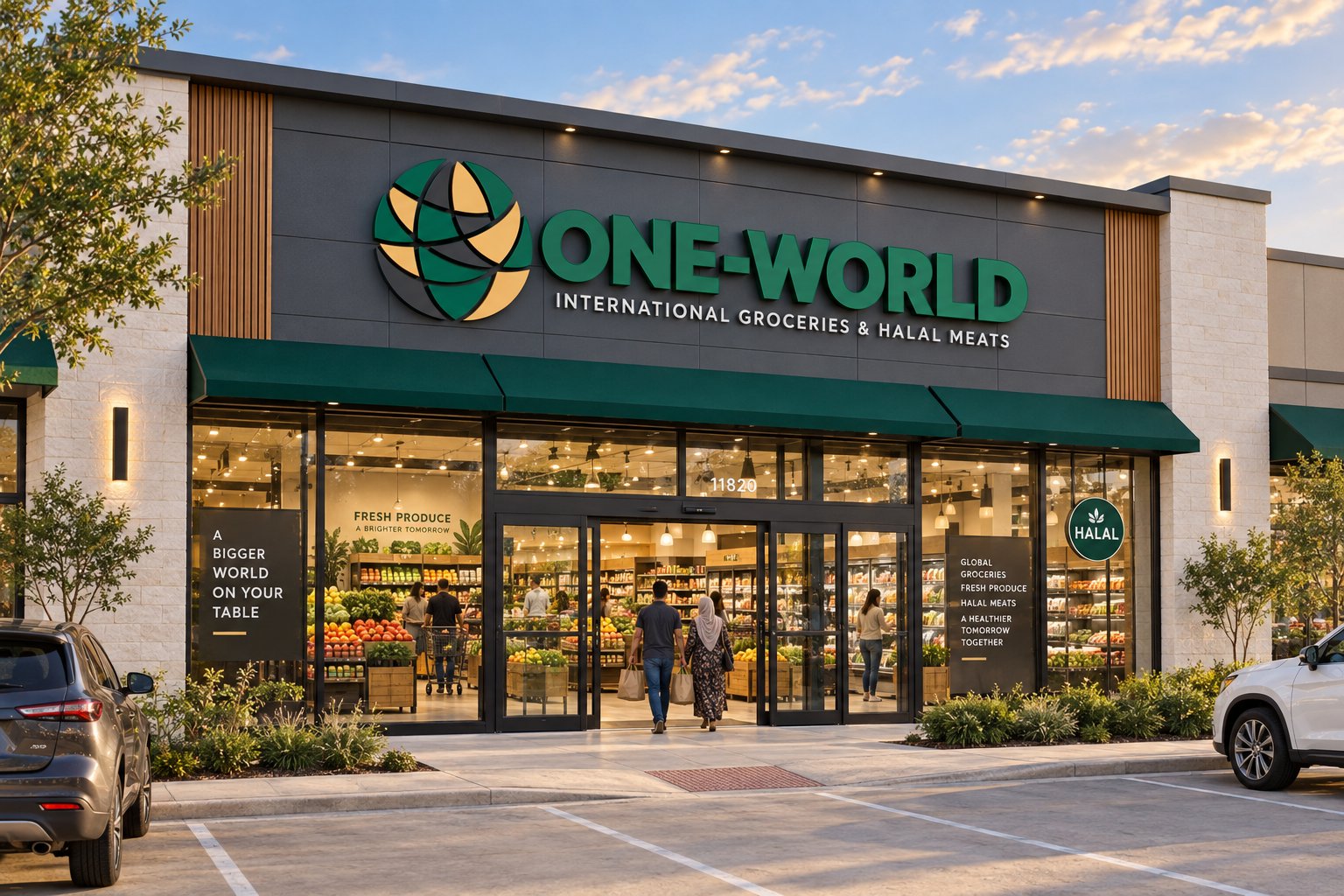 Modern One-World storefront at the Fry Road neighborhood retail center